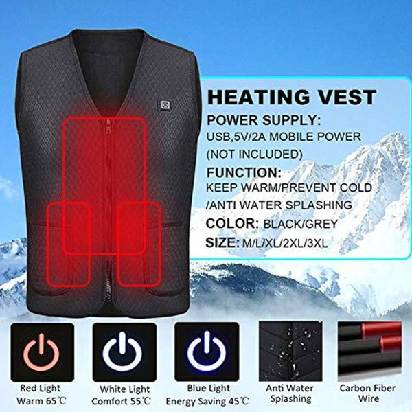 men's vests men women electric heating vest usb heated coat winter warm outwear h9, Black;white
men's vests men women electric heating vest usb heated coat winter warm outwear h9, Black;white