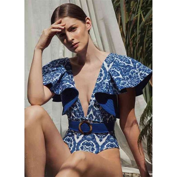 ruffle print floral swimsuit blue and white porcelain swimwear women bathing suit deep-v beachwear 210728, White;black
ruffle print floral swimsuit blue and white porcelain swimwear women bathing suit deep-v beachwear 210728, White;black
