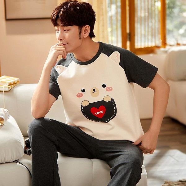 spring summer cotton short sleeve long pants pajama sets for men cute cartoon sleepwear suit pyjamas homewear home clothes men's, Black;brown
spring summer cotton short sleeve long pants pajama sets for men cute cartoon sleepwear suit pyjamas homewear home clothes men's, Black;brown