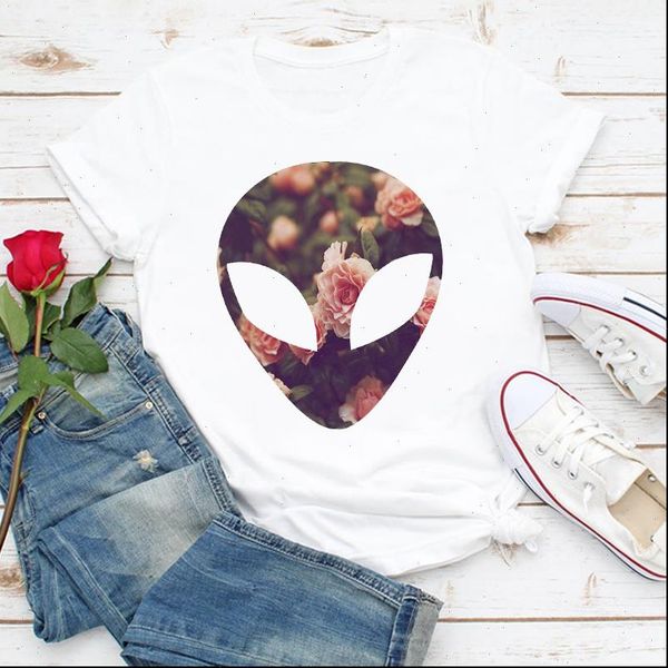 women clothes face flower fashion printing 90s lady summer shirt female t graphic tshirts ladies womens tee t shirt, White