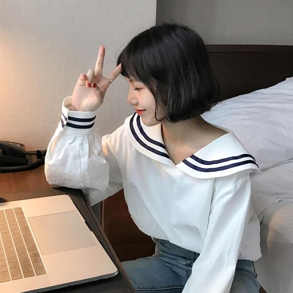 women's blouses & shirts 2 colors 2021 autumn navy collar long sleeve women spring all-match casual blouse shirt coat female blusas (f3, White
women's blouses & shirts 2 colors 2021 autumn navy collar long sleeve women spring all-match casual blouse shirt coat female blusas (f3, White