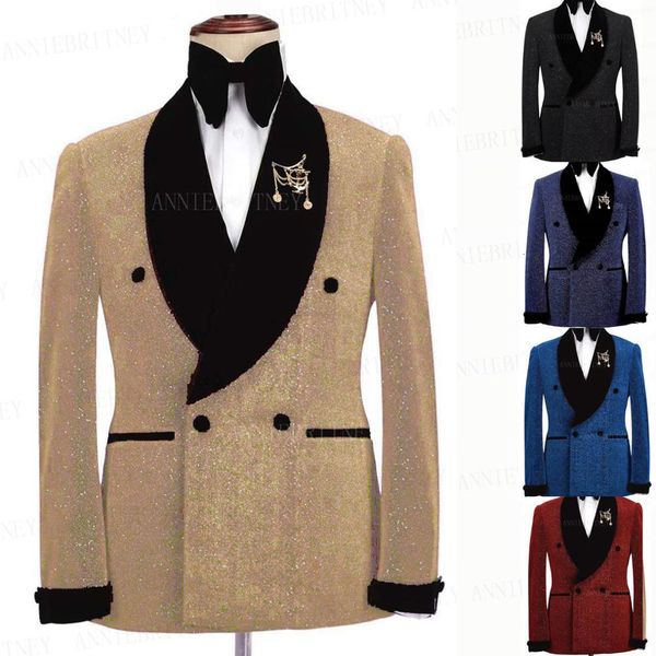 men's suits & blazers shiny golden men double breasted gentleman prom tuxedo wedding groom dress jacket and pant singers performan, White;black