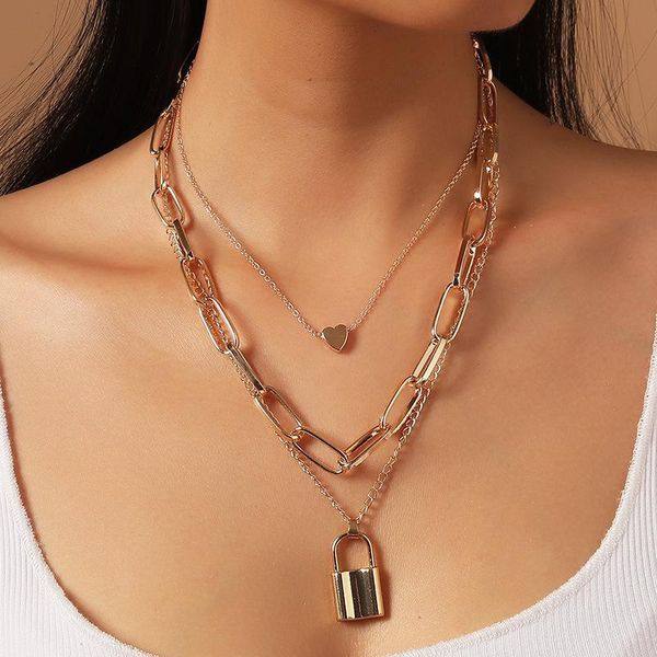 pendant necklaces hip hop statement multi layers chain necklace with heart lock women/men punk rock padlock goth jewelry, Silver
pendant necklaces hip hop statement multi layers chain necklace with heart lock women/men punk rock padlock goth jewelry, Silver
