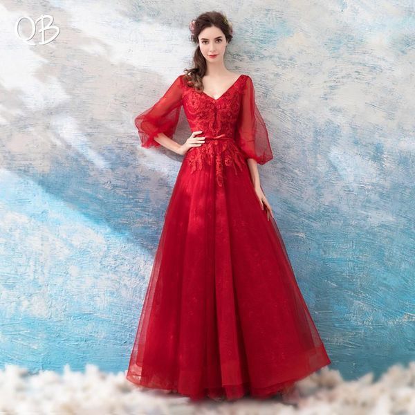 party dresses wine red a-line v-neck 3 4 sleeves lace beading long elegant formal luxury evening bride banquet prom dress xk69, White;black
party dresses wine red a-line v-neck 3 4 sleeves lace beading long elegant formal luxury evening bride banquet prom dress xk69, White;black