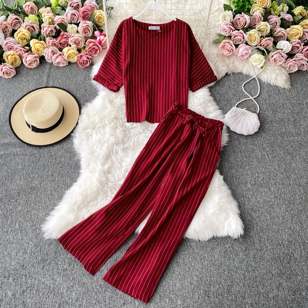 2021 vintage striped two piece set elegant round neck sleeve red/pink short t-shirts and wide leg high waist pants fashion v0sy, Gray
2021 vintage striped two piece set elegant round neck sleeve red/pink short t-shirts and wide leg high waist pants fashion v0sy, Gray