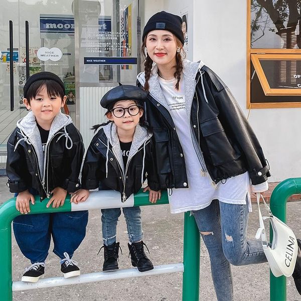 family matching outfits leather hoodie fake two pieces coats for mother kids casual jackets girls boys son suits children's outerwear c, Blue
family matching outfits leather hoodie fake two pieces coats for mother kids casual jackets girls boys son suits children's outerwear c, Blue