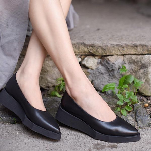 dress shoes artmu original genuine leather wedges handmade retro women platform loafers female driving work casual, Black
dress shoes artmu original genuine leather wedges handmade retro women platform loafers female driving work casual, Black