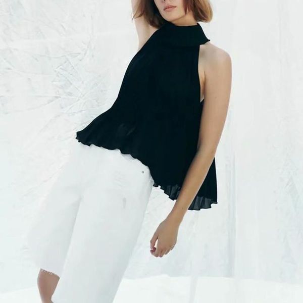 women's blouses & shirts women summer sweet pleated halter 2021 sleeveless black female elegant fashion street clothes blusas, White
women's blouses & shirts women summer sweet pleated halter 2021 sleeveless black female elegant fashion street clothes blusas, White