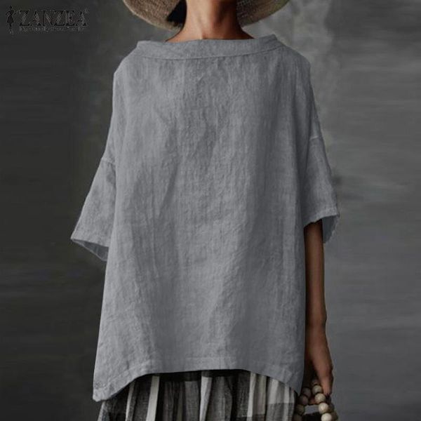 women's blouses & shirts vintage solid summer casual half sleeve blusas female o neck tunic irregular chemise oversize, White
women's blouses & shirts vintage solid summer casual half sleeve blusas female o neck tunic irregular chemise oversize, White