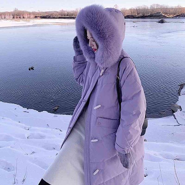 white duck down 2021 new korean fashion winter jacket women's medium and long large fur collar knee thickened, Black
white duck down 2021 new korean fashion winter jacket women's medium and long large fur collar knee thickened, Black