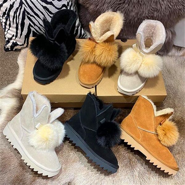 boots leather wool snow women's winter fur ball warm women plus velvet padded short, Black
boots leather wool snow women's winter fur ball warm women plus velvet padded short, Black