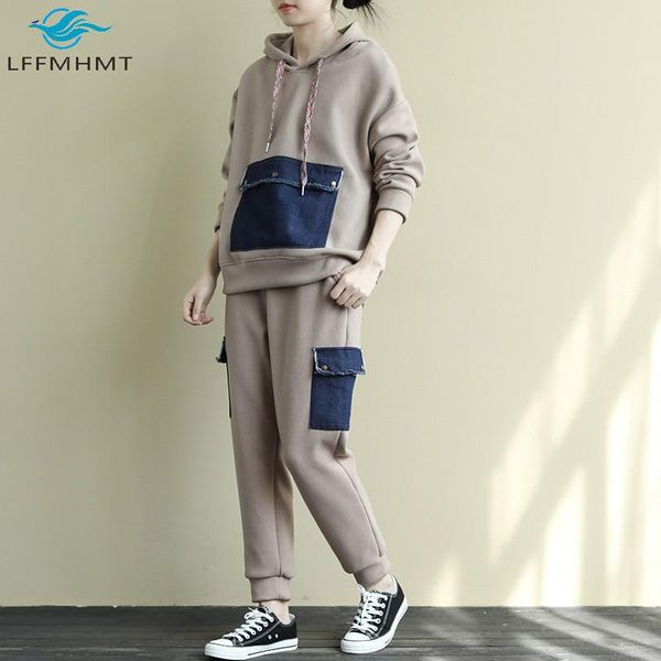 women's two piece pants women winter autumn korean style office lady casual oversized denim pockets patchwork hooded sweatshirts pant p, White
women's two piece pants women winter autumn korean style office lady casual oversized denim pockets patchwork hooded sweatshirts pant p, White