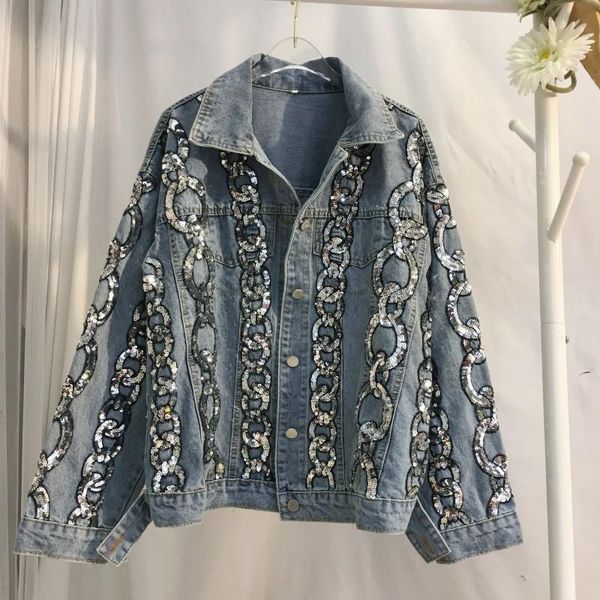 women's jackets 2021 autumn thai tide brand heavy industry diy sequins imitation chain loose denim jacket, Black;brown
women's jackets 2021 autumn thai tide brand heavy industry diy sequins imitation chain loose denim jacket, Black;brown