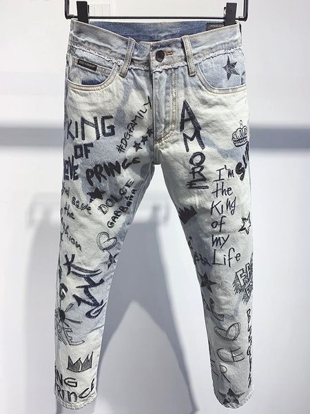 men's jeans trend side stripe pencil pants hip-hop trousers multi-pockets moto biker skinny jogging printed, Blue
men's jeans trend side stripe pencil pants hip-hop trousers multi-pockets moto biker skinny jogging printed, Blue