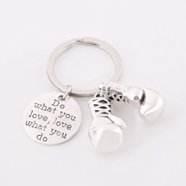 new metal boxing gloves keychain letter do what you love sports key ring for women men boxer movement jewelry, Silver
new metal boxing gloves keychain letter do what you love sports key ring for women men boxer movement jewelry, Silver