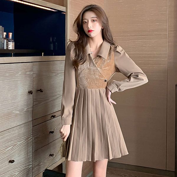 french dress women's autumn and winter 2021 new korean style gathered waist temperament splicing velvet pleated skirt, Black;gray
french dress women's autumn and winter 2021 new korean style gathered waist temperament splicing velvet pleated skirt, Black;gray