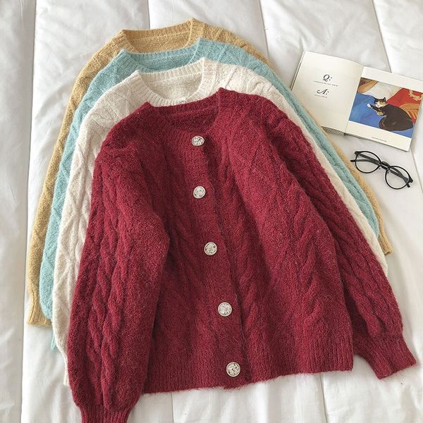 women's sweaters autumn o-neck long-sleeved woman vintage single-breasted button loose knit winter clothes ztat, White;black
women's sweaters autumn o-neck long-sleeved woman vintage single-breasted button loose knit winter clothes ztat, White;black