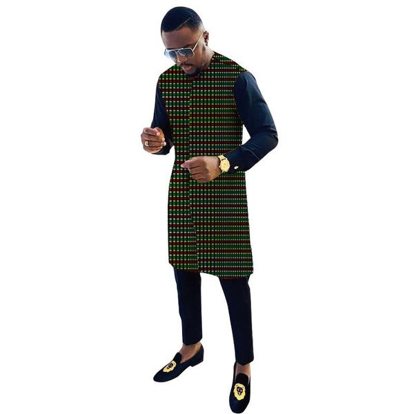 men's tracksuits black/print mix shirt nigrian fashion patchwork with solid pants groom suits african wedding party family outfits, Gray
men's tracksuits black/print mix shirt nigrian fashion patchwork with solid pants groom suits african wedding party family outfits, Gray