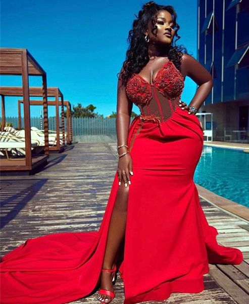 2021 plus size arabic aso ebi red mermaid prom dresses beaded lace high split evening formal party second reception gowns dress zj226, Black
2021 plus size arabic aso ebi red mermaid prom dresses beaded lace high split evening formal party second reception gowns dress zj226, Black