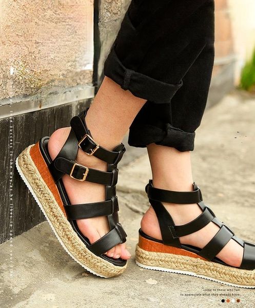 sandals summer wedge heel women cross-woven waterproof platform gladiator shoes ladies fashion open toe straw plus size 43, Black
sandals summer wedge heel women cross-woven waterproof platform gladiator shoes ladies fashion open toe straw plus size 43, Black