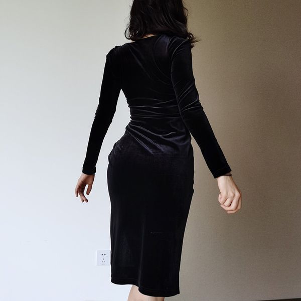 vintage slim solid long sleeve split dress women gothic suede bodycon square collar dress winter casual party dress, Black;gray
vintage slim solid long sleeve split dress women gothic suede bodycon square collar dress winter casual party dress, Black;gray