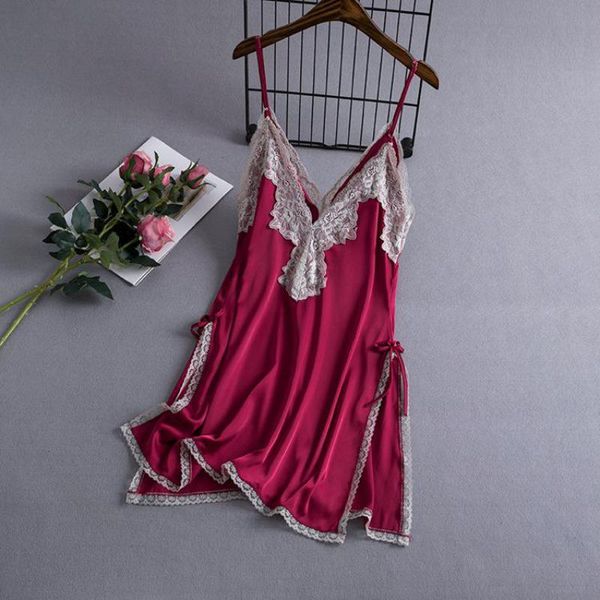 women's sleepwear split nightgown women satin nightdress lace trim spaghetti strap female v-neck nightwear casual home dress, Black;red
women's sleepwear split nightgown women satin nightdress lace trim spaghetti strap female v-neck nightwear casual home dress, Black;red