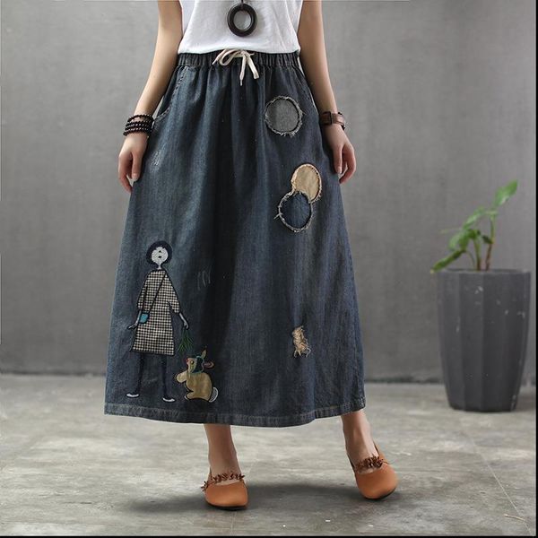 plus size cartoon embroidery denim skirts women vintage art ripped oversized female elastic high waist long maxi jeans skirt, Black
plus size cartoon embroidery denim skirts women vintage art ripped oversized female elastic high waist long maxi jeans skirt, Black
