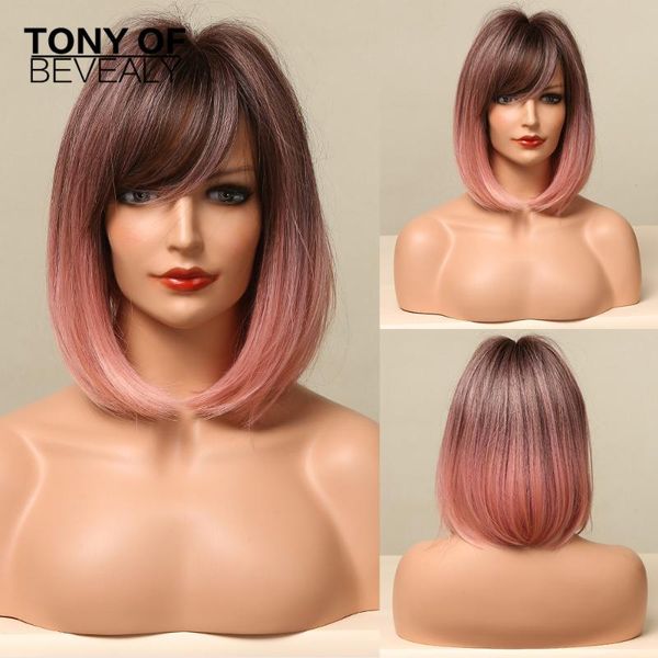 synthetic wigs short straight brown to pink ombre with bangs for women bob hairstyle cosplay heat resistant natural hair, Black
synthetic wigs short straight brown to pink ombre with bangs for women bob hairstyle cosplay heat resistant natural hair, Black