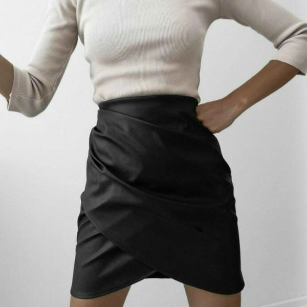 skirts est arrivals womens pu leather high waisted female cross bandage bodycon party club mini pencil in stock, Black