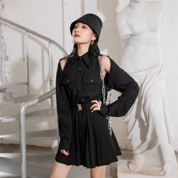2021 new autumn off shoulder button up collar mini pleated long sleeve a line black shirt clothing zjtv, Black;gray
2021 new autumn off shoulder button up collar mini pleated long sleeve a line black shirt clothing zjtv, Black;gray