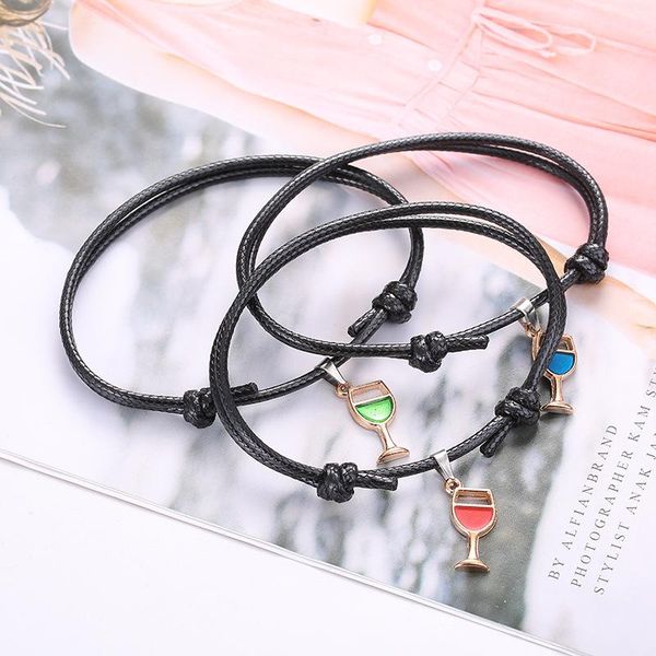 link, chain fashion wine glass pendant adjustable bracelet creative 3-piece set leather hand jewelry elegant women party accessories, Black
link, chain fashion wine glass pendant adjustable bracelet creative 3-piece set leather hand jewelry elegant women party accessories, Black