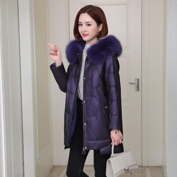 women's leather & faux 90% white duck down jackets fur collar hooded coat female real sheepskin woman jacket abrigos zjt2090, Black
women's leather & faux 90% white duck down jackets fur collar hooded coat female real sheepskin woman jacket abrigos zjt2090, Black