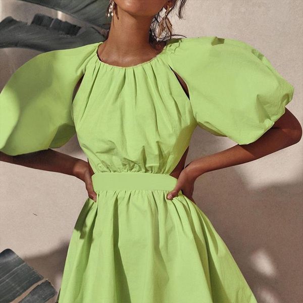 elegant summer green o neck women dress backless solid puff sleeve high waist ball gown mini dresses ga180, Black;gray
elegant summer green o neck women dress backless solid puff sleeve high waist ball gown mini dresses ga180, Black;gray