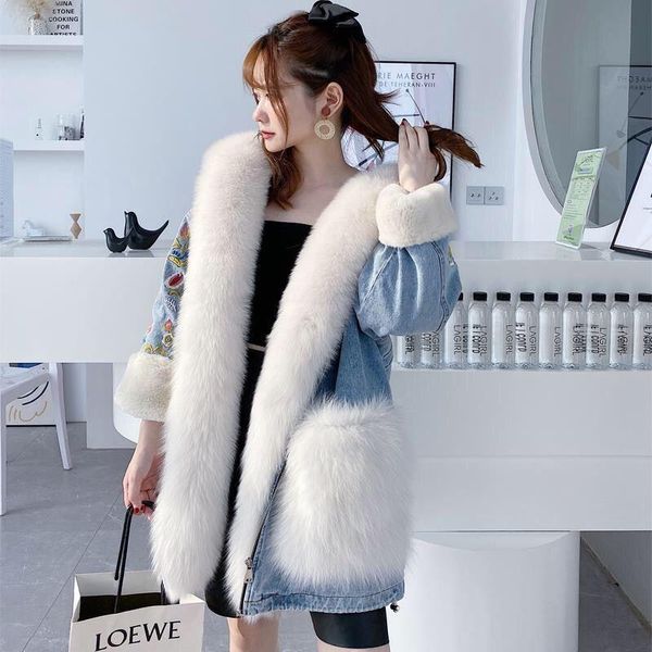women's fur & faux winter hooded jackets jean patchwork thick warm coat female korean fashion denim loose outwear h349, Black
women's fur & faux winter hooded jackets jean patchwork thick warm coat female korean fashion denim loose outwear h349, Black