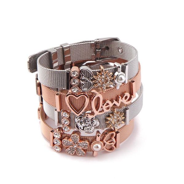 charm bracelets sanshoor selling stainless steel mesh set with 4 style shining jewelry charms double heart love flower for girls, Golden;silver
charm bracelets sanshoor selling stainless steel mesh set with 4 style shining jewelry charms double heart love flower for girls, Golden;silver