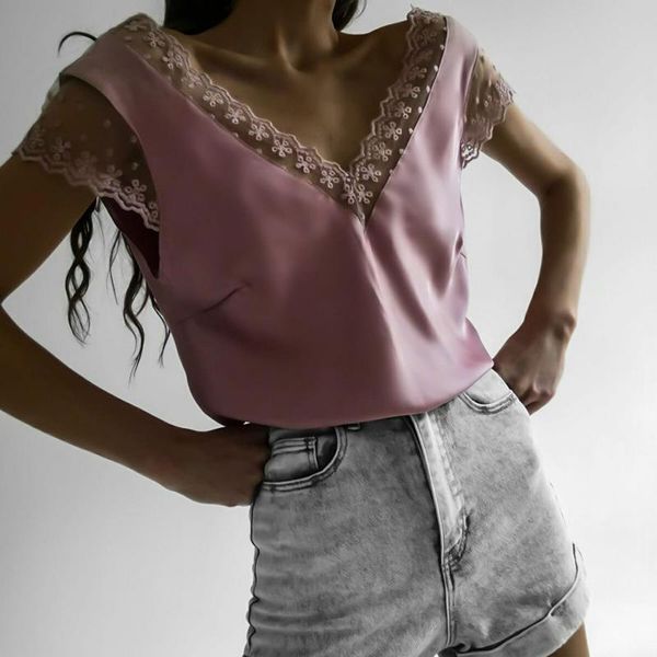 women's t-shirt fashion women clothing street trendy solid color hollow lace deep v t-shirts with short sleeve for female, White
women's t-shirt fashion women clothing street trendy solid color hollow lace deep v t-shirts with short sleeve for female, White