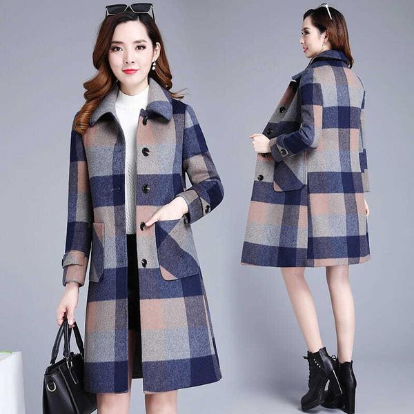 women's wool & blends cotton plaid woolen coat mid-length for autumn and winter loose belly-covering, Black
women's wool & blends cotton plaid woolen coat mid-length for autumn and winter loose belly-covering, Black