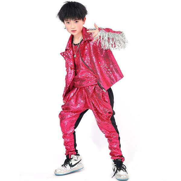 2021 hip hop costumes child silver fringed jacket sequined vest pants kids street dance clothes jazz stage performance wear, Black;red
2021 hip hop costumes child silver fringed jacket sequined vest pants kids street dance clothes jazz stage performance wear, Black;red