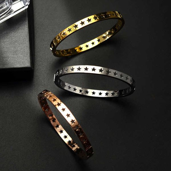 cut out star gold bangle for women stainless steel rose gold minimalist bangle elegant dainty tarnish fashion 2021 q0717, Black
cut out star gold bangle for women stainless steel rose gold minimalist bangle elegant dainty tarnish fashion 2021 q0717, Black
