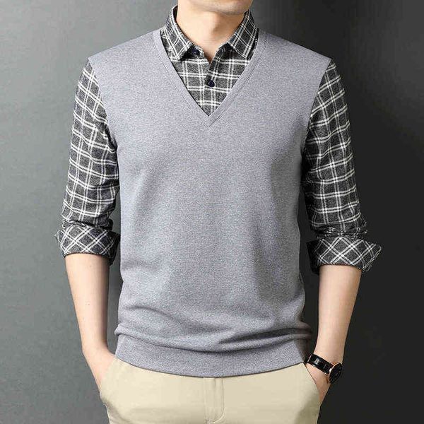 2021 spring autumn men's long sleeved knitted t-shirt middle-aged and youth fashion korean loose shirt fake two sweaters, White;black
2021 spring autumn men's long sleeved knitted t-shirt middle-aged and youth fashion korean loose shirt fake two sweaters, White;black