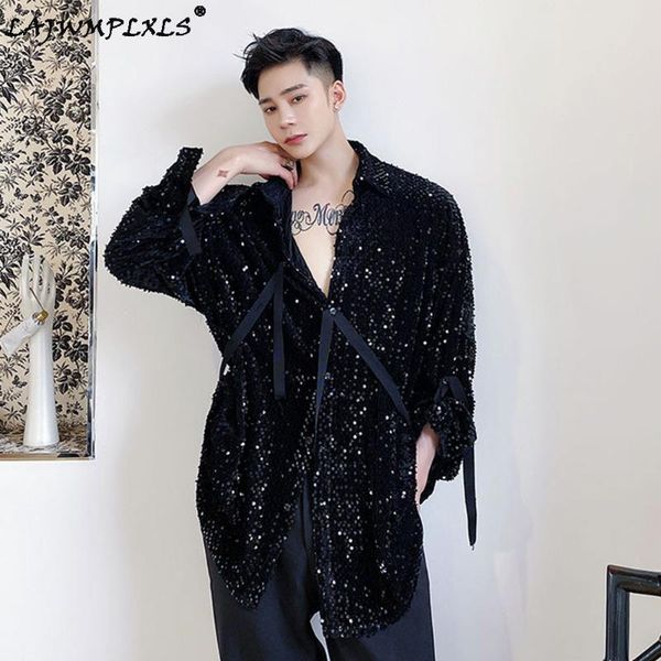 men's casual shirts spring autumn black red ribbon wear single-product velvet sequins fashionable lace-up large size for male, White;black
men's casual shirts spring autumn black red ribbon wear single-product velvet sequins fashionable lace-up large size for male, White;black