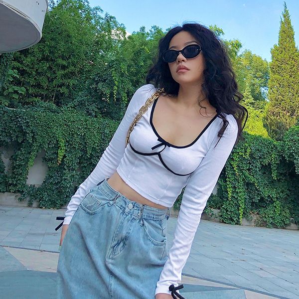 hold chest white long sleeve cropped tshirt casual fashion black thread t-shirt women korean streetwear tee shirts
hold chest white long sleeve cropped tshirt casual fashion black thread t-shirt women korean streetwear tee shirts