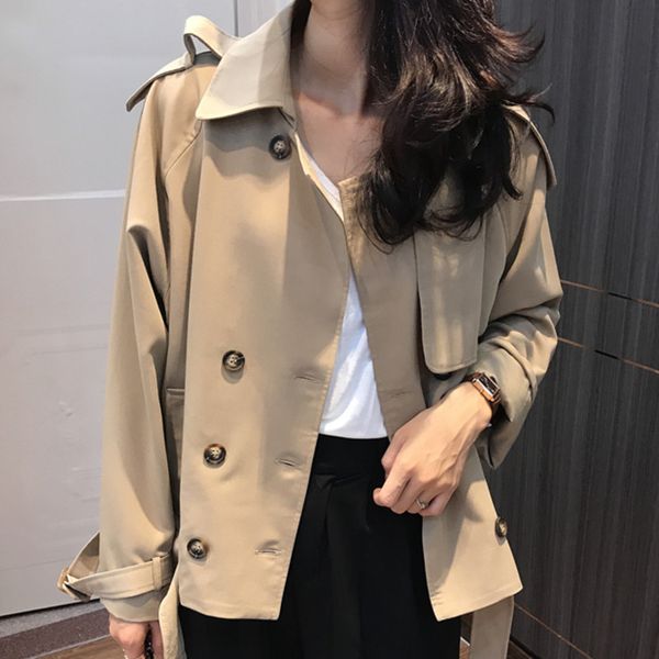 2021 spring new ladies solid british style loose large size double breasted short jacket casual coat women 16q242, Black;brown
2021 spring new ladies solid british style loose large size double breasted short jacket casual coat women 16q242, Black;brown