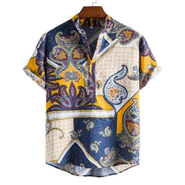 men's casual shirts 2021 short-sleeved stand-up collar ethnic printed shirt, White;black
men's casual shirts 2021 short-sleeved stand-up collar ethnic printed shirt, White;black