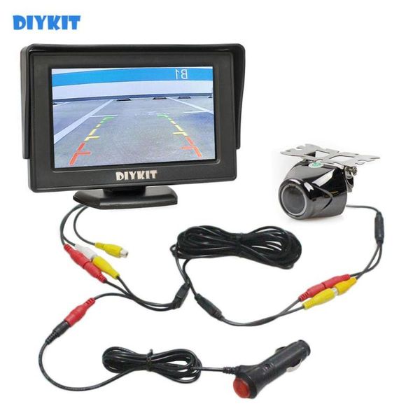 car rear view cameras& parking sensors diykit wired 4.3" tft lcd backup monitor 2 video input + camera security system reversing