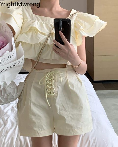 women's tracksuits summer two piece set fashion suit cascading ruffle square shirt tee blouse cute crop string lace-up short korean, Gray
women's tracksuits summer two piece set fashion suit cascading ruffle square shirt tee blouse cute crop string lace-up short korean, Gray
