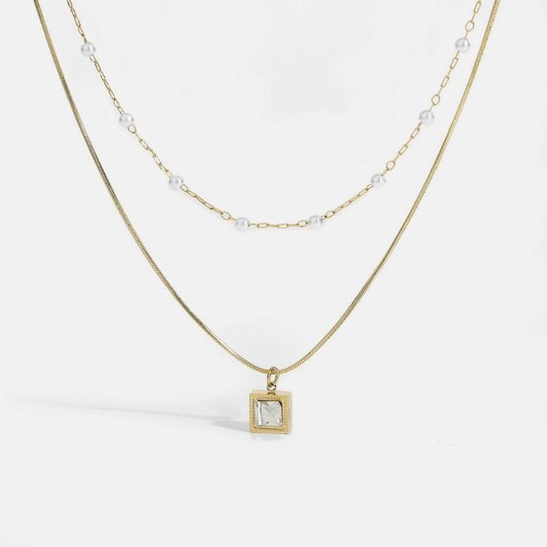 pendant necklaces 14k gold plated stainless steel square zircon pearl necklace for women stackable double layer snake pilar chain choker, Silver
pendant necklaces 14k gold plated stainless steel square zircon pearl necklace for women stackable double layer snake pilar chain choker, Silver