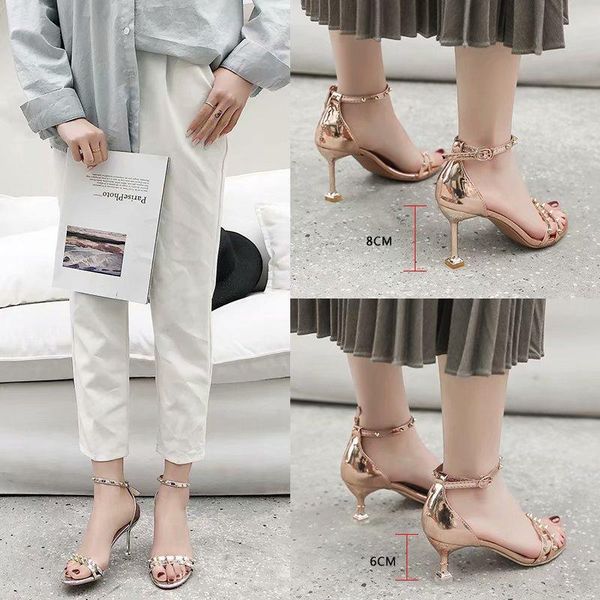 2021 open-toed heels high-heeled shoes rivet button cat gold and silver wedding shoes heel sandals female, Black
2021 open-toed heels high-heeled shoes rivet button cat gold and silver wedding shoes heel sandals female, Black