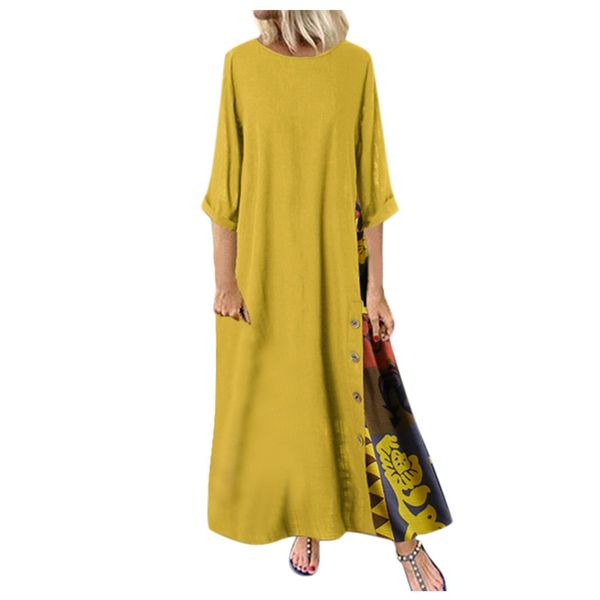 women dress fashion casual patchwork 3/4 sleeves o-neck button high low hem plus size maxi dress female vestidos, Black;gray
women dress fashion casual patchwork 3/4 sleeves o-neck button high low hem plus size maxi dress female vestidos, Black;gray