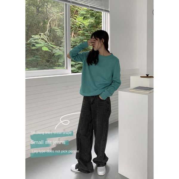 men's jeans 2021 women's clothing drape ins stitching line split wide-legged female tide drop, Blue
men's jeans 2021 women's clothing drape ins stitching line split wide-legged female tide drop, Blue